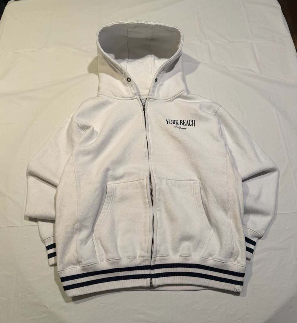 Vineyard Crew York Beach Maine White Full-Zip Hoodie